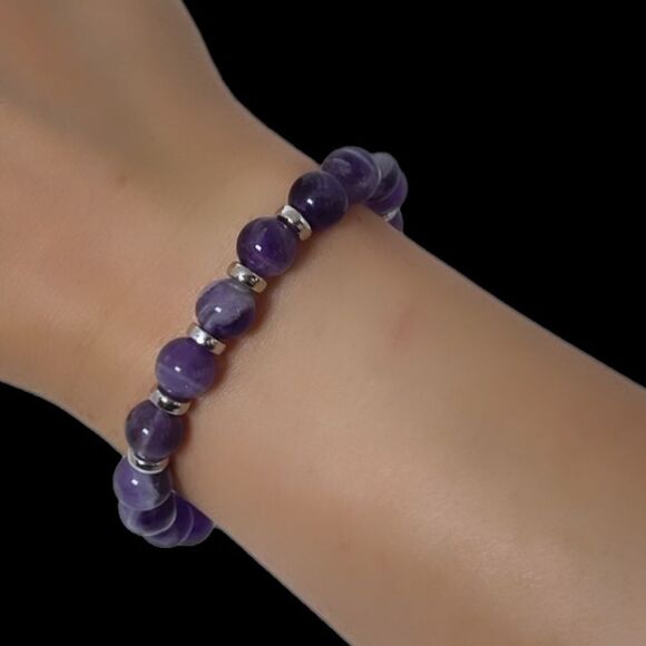NWT Wool + Pepper Co. Zodiac + Gemstone - Aquarius + Amethyst Bracelet (Silver) - Picture 5 of 10